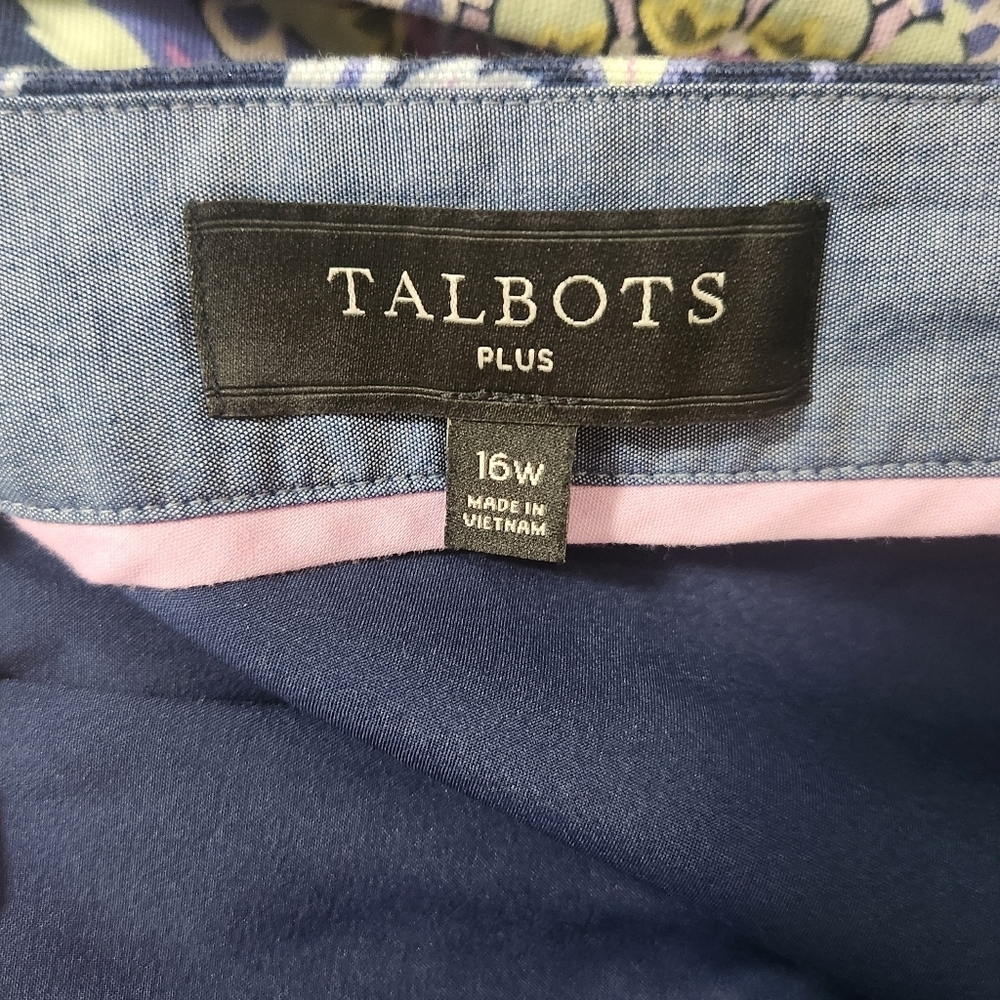 Talbots Plus 16W Navy Purple Paisley Floral Skirt Stretchy - Picture 2 of 6